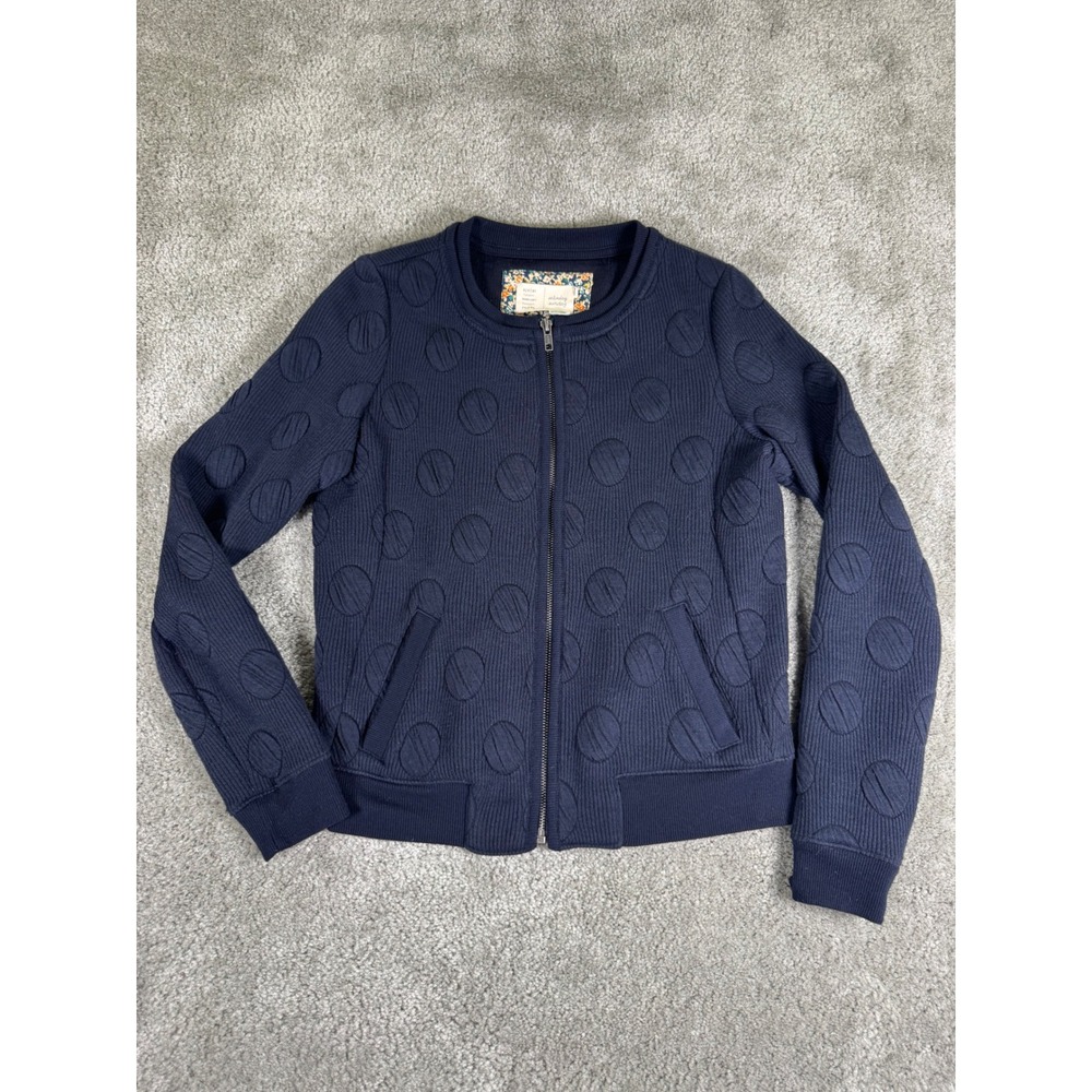 Anthropologie Saturday Sunday Navy Blue Raised Circle Jacquard Bomber Jacket XS